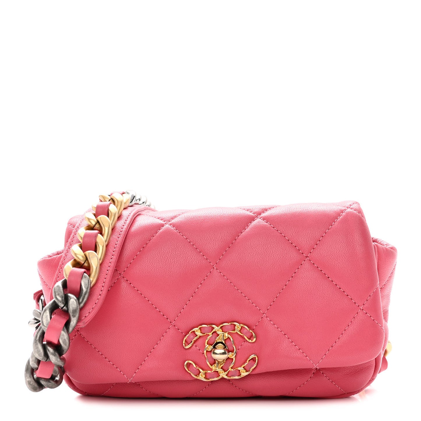 Lambskin Quilted Chanel 19 Waist Bag Pink