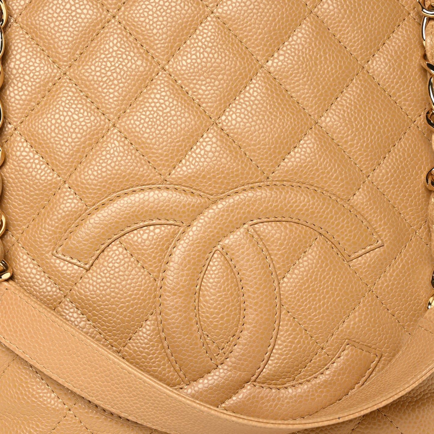 Caviar Quilted Petit Shopping Tote PST Beige