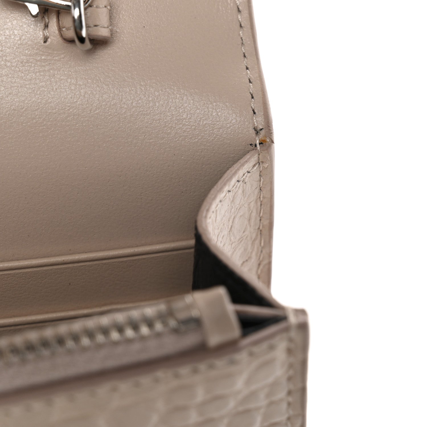 Saint Laurent Calfskin Crocodile Embossed Kate Monogram Tassel Chain Wallet Marble Pink 10 of 13