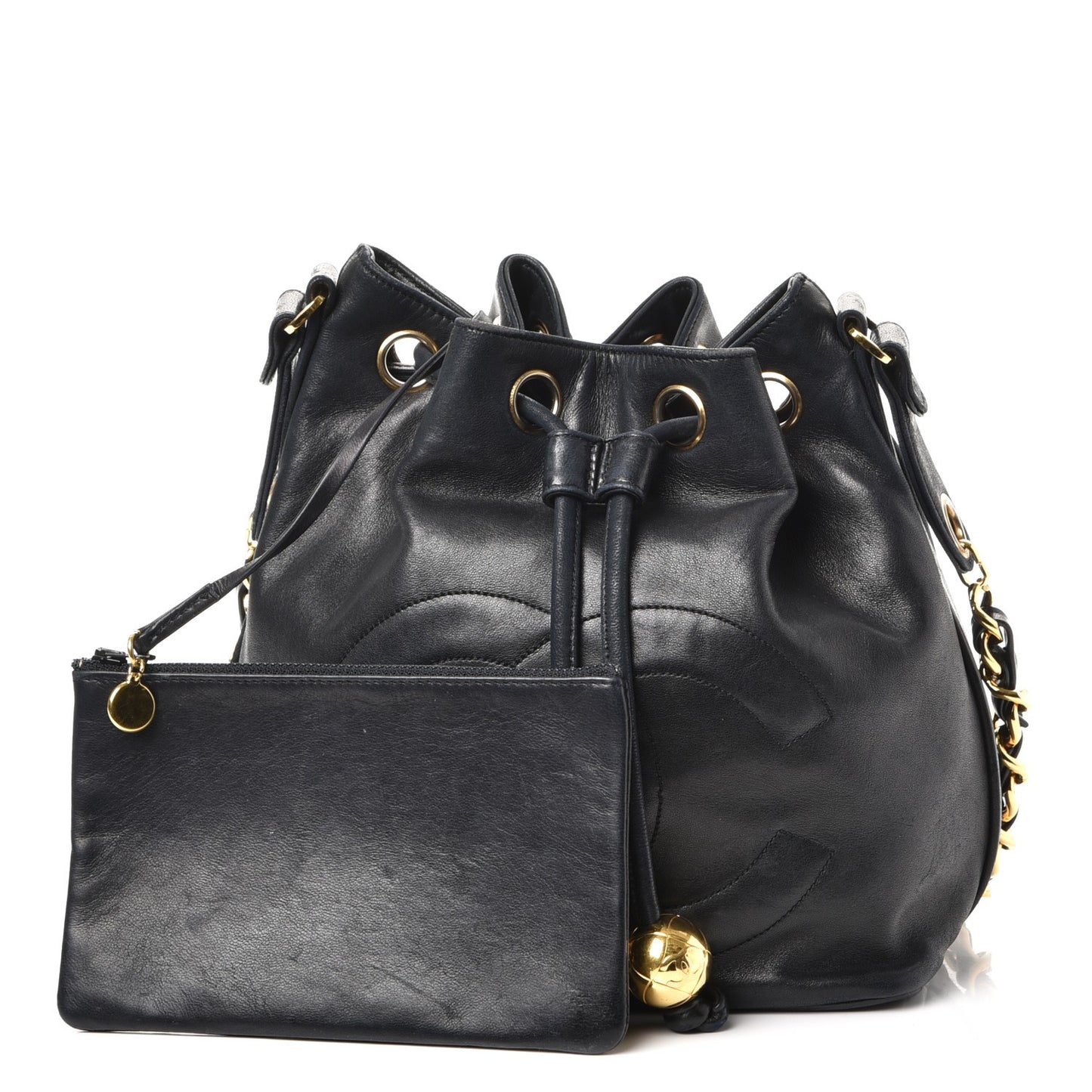 Lambskin CC Drawstring Bag Black