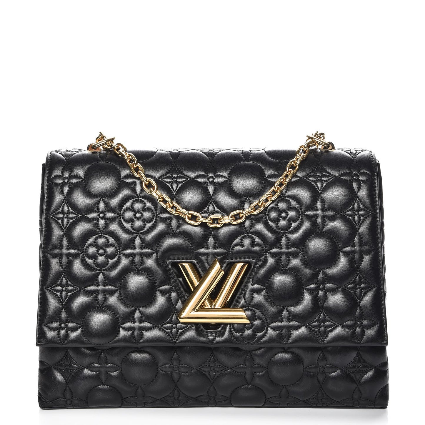 Lambskin Flower Quilted Twist Shoulder Bag GM Black