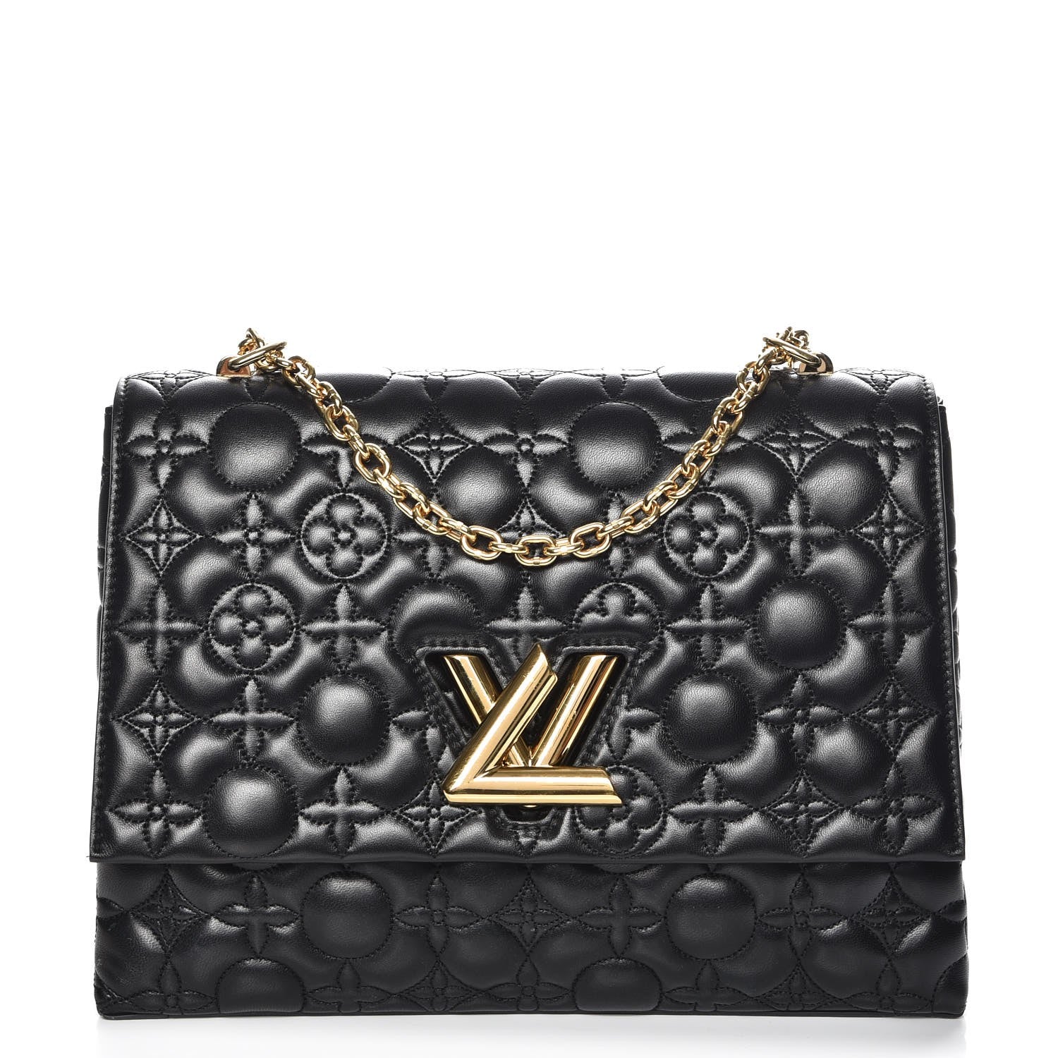 Louis Vuitton Lambskin Flower Quilted Twist Shoulder Bag GM Black 1 of 6