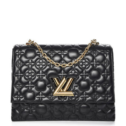 Louis Vuitton Lambskin Flower Quilted Twist Shoulder Bag GM Black 1 of 6