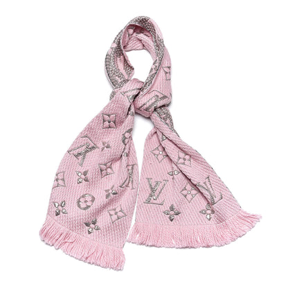 Louis Vuitton Wool Silk Logomania Shine Scarf Pink 1 of 4