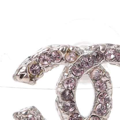 Chanel Crystal Enamel CC Earrings Silver Pink 5 of 6