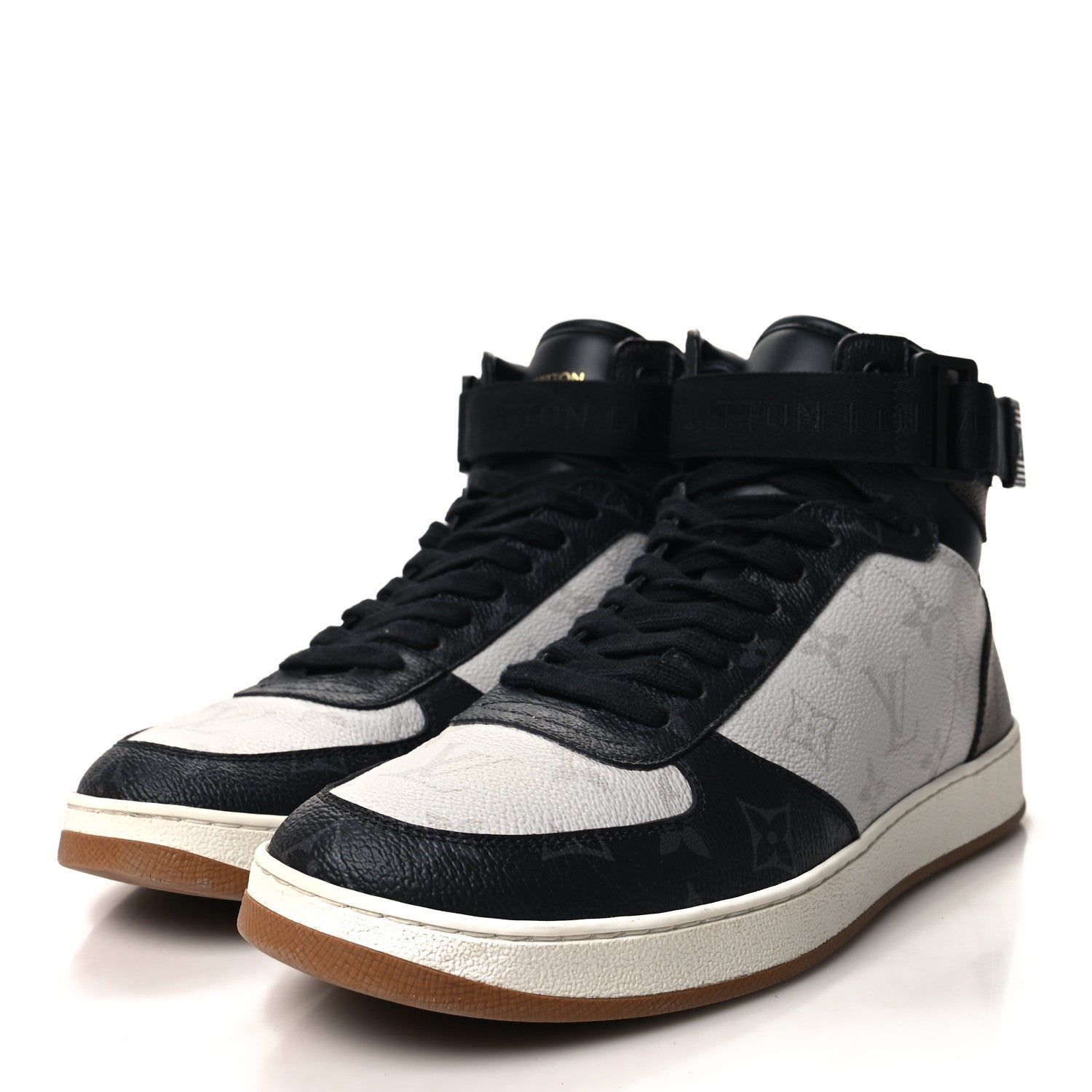 Louis Vuitton Calfskin Monogram Mens Rivoli High Top Sneakers 8 Black 3 of 9