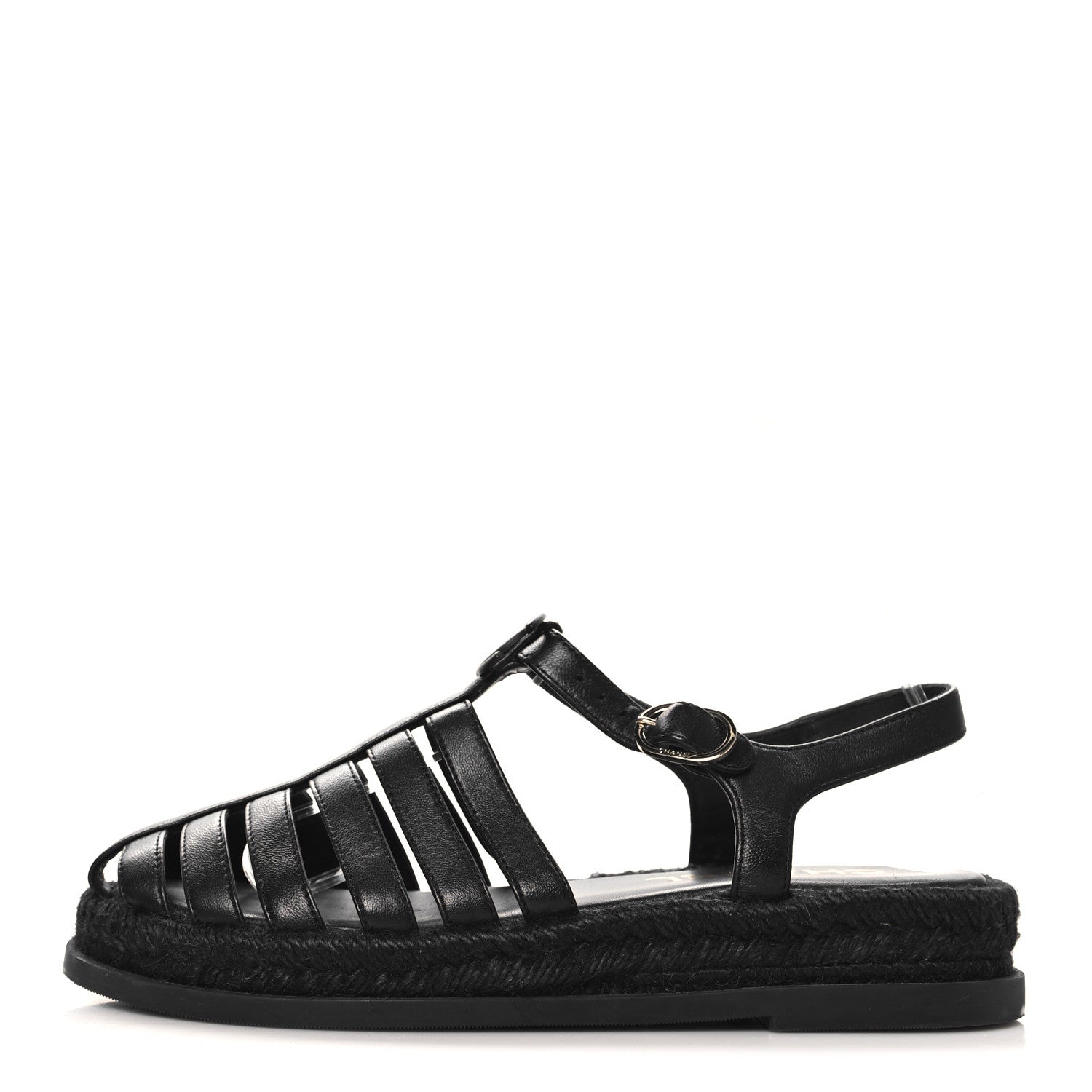 Chanel Lambskin Espadrille Sandals 37 Black 1 of 8