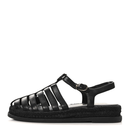 Chanel Lambskin Espadrille Sandals 37 Black 1 of 8