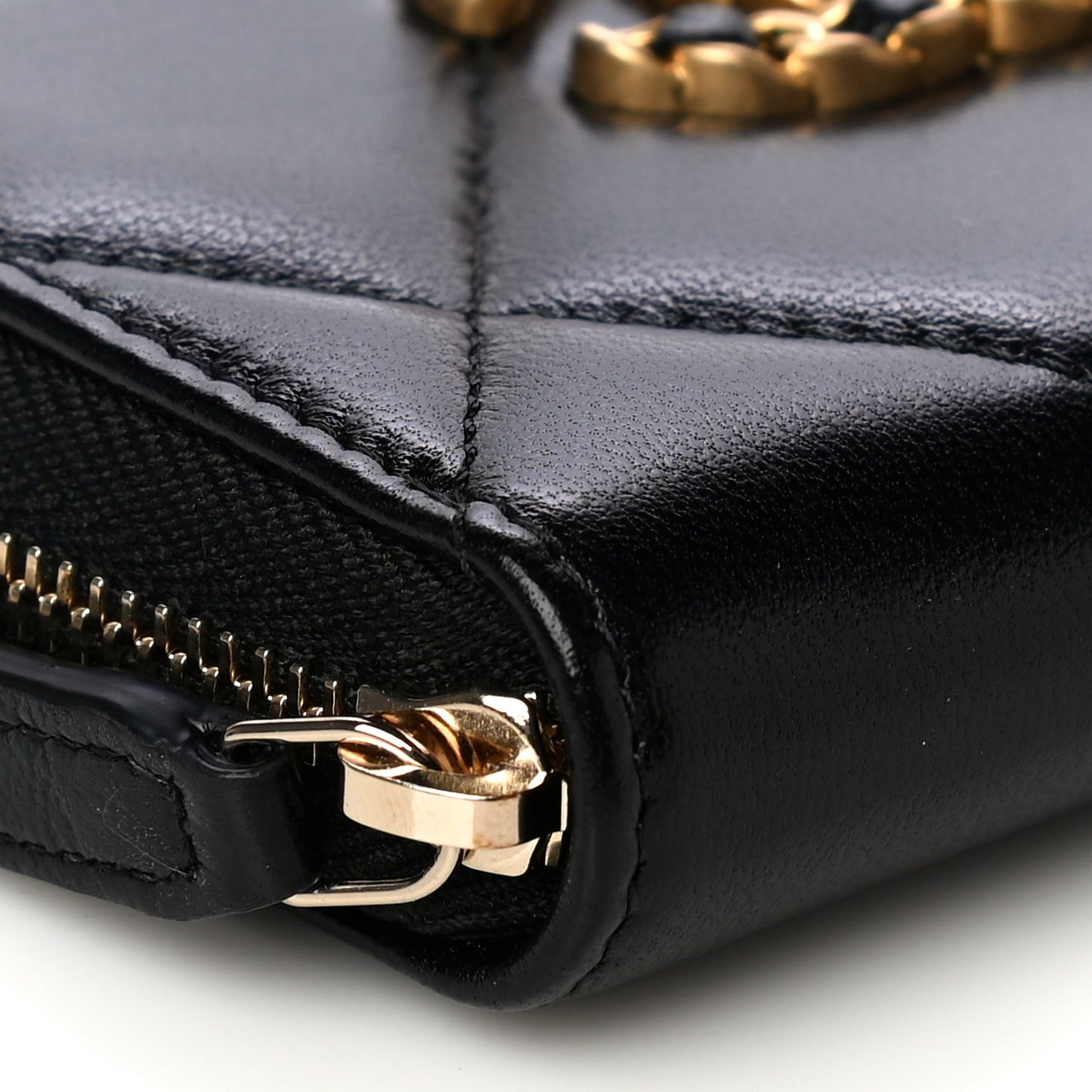 Lambskin Quilted Chanel 19 Zip Around Coin Purse Wallet Black