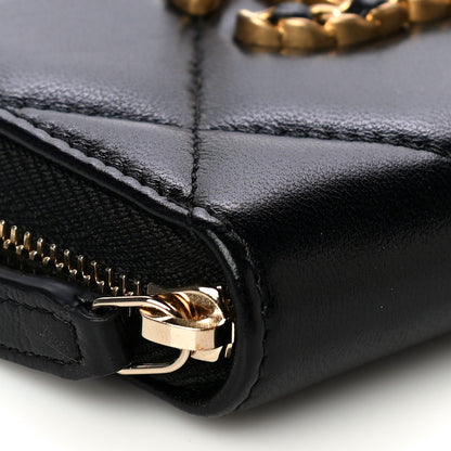 Chanel Lambskin Quilted Chanel 19 Zip Around Coin Purse Wallet Black 9 of 11