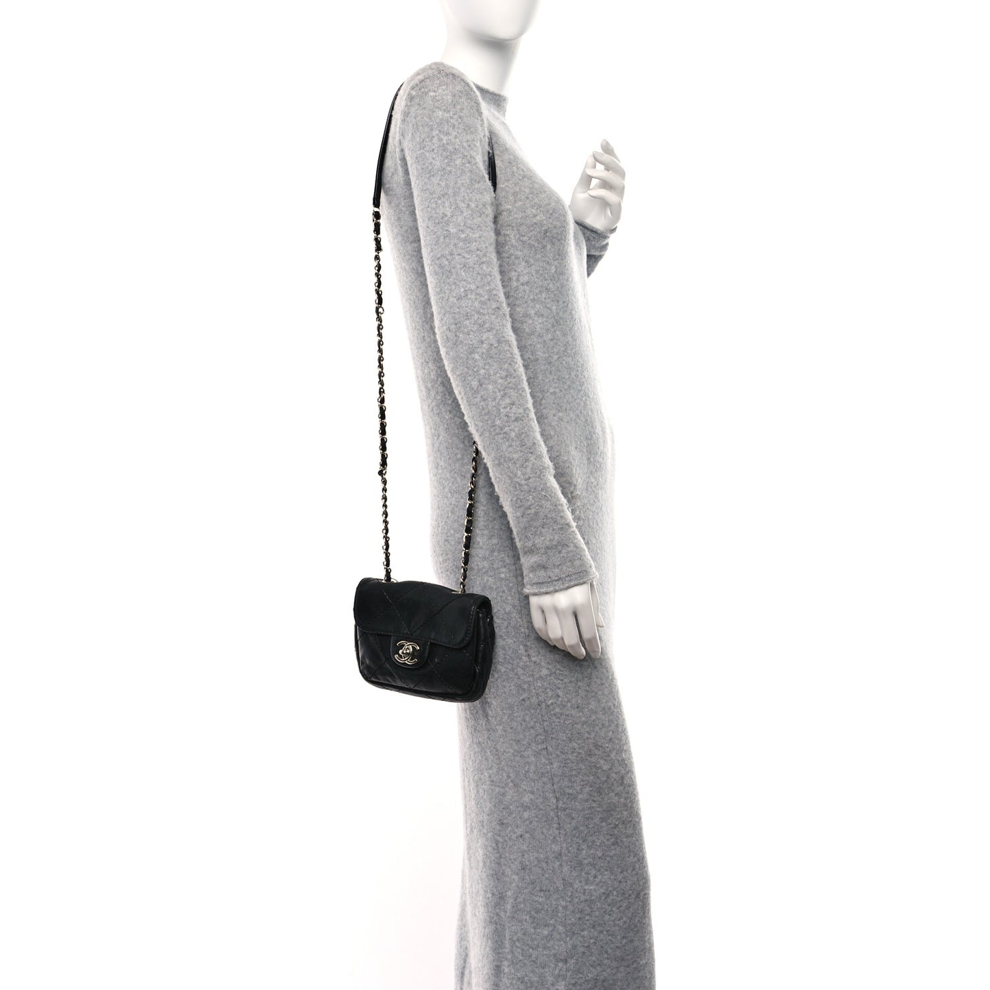Lambskin Small Stitched Mini Flap Black
