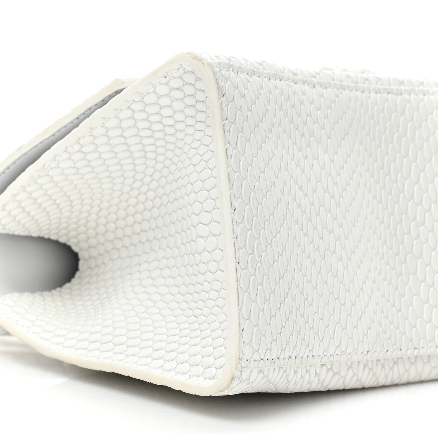 Matte Calfskin Snake Embossed Tonal B Small Hourglass Top Handle Bag Optic White