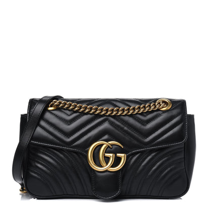 Gucci Calfskin Matelasse Small GG Marmont Shoulder Bag Black 1 of 12