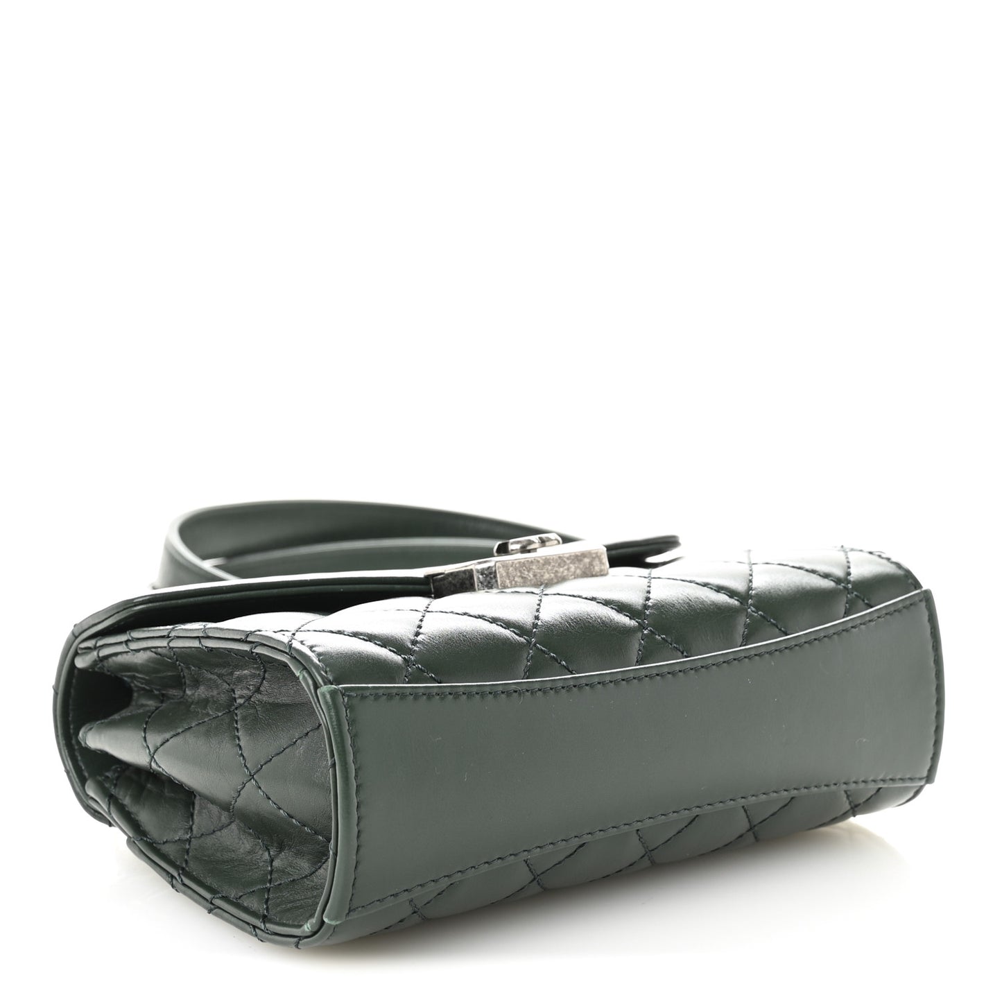 Shiny Calfskin Quilted Mad About Quilting Mini Flap Dark Green