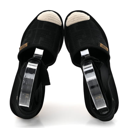 Fendi Canvas FF Embroidered Roma Ankle Wrap Wedge Espadrilles 36 Black 2 of 11