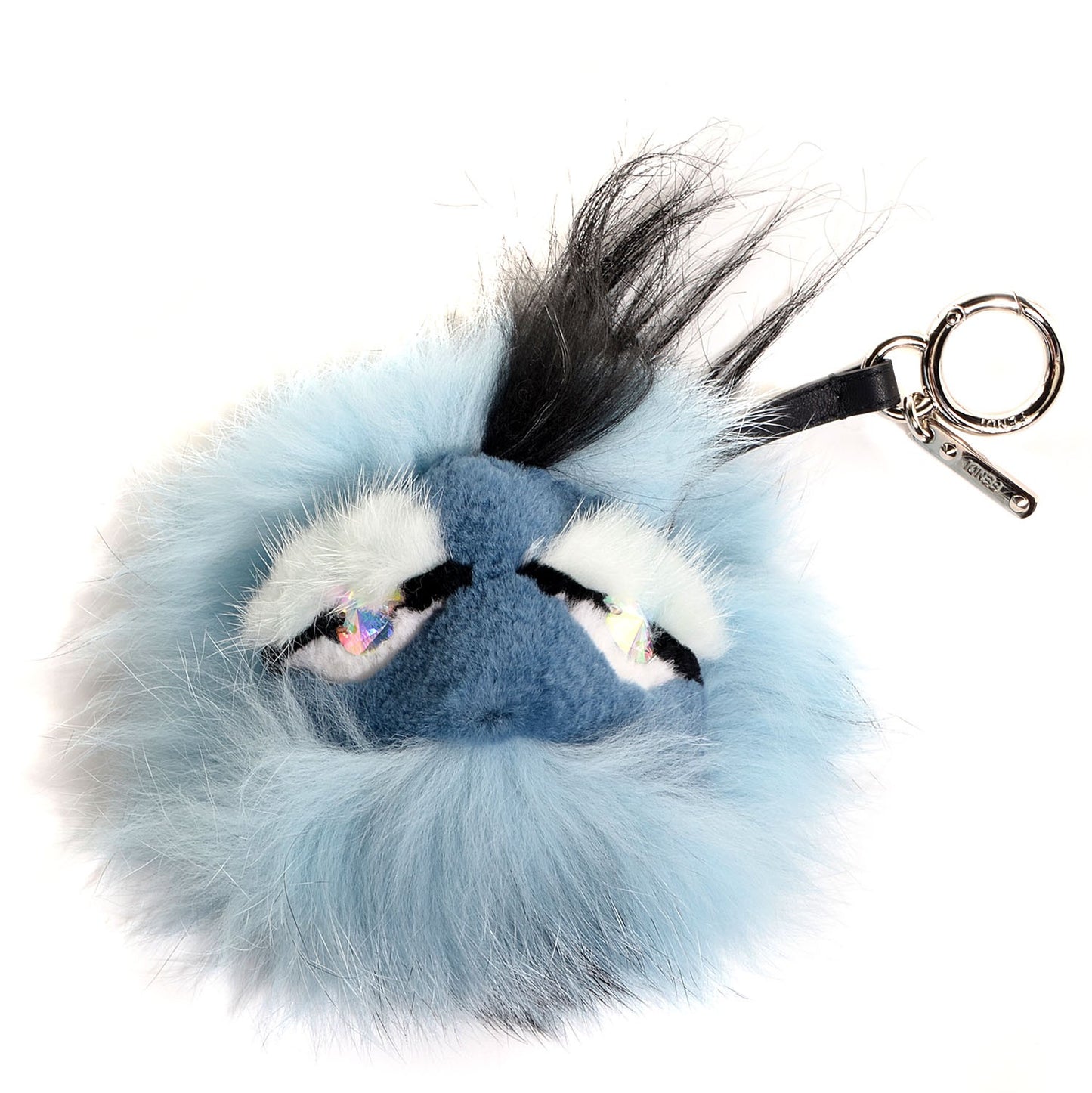 Fox Mink Rabbit Fur Maddie Monster Bag Bug Charm Light Blue