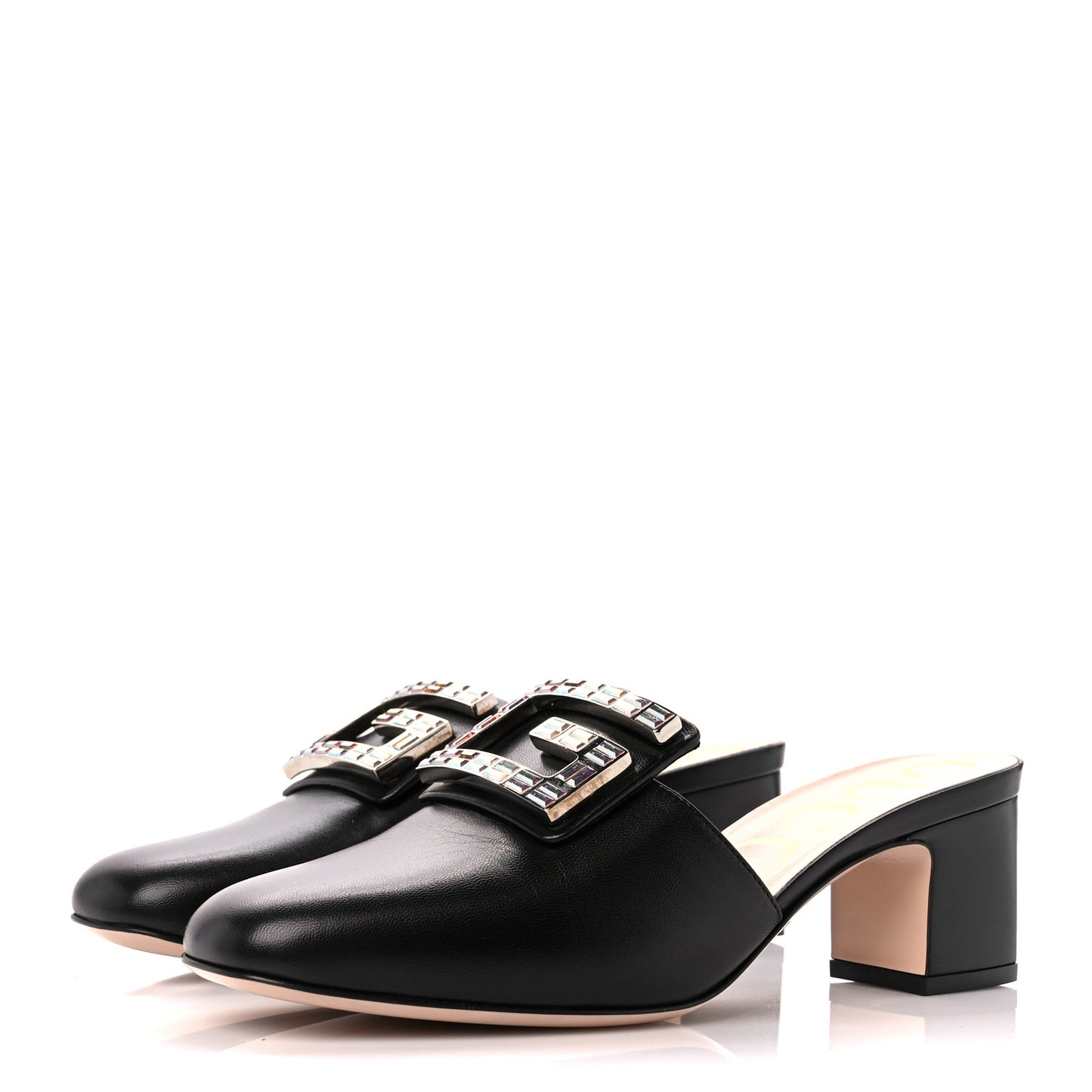 Malaga Kid Crystal Square G Madelyn 60mm Mules 36.5 Black