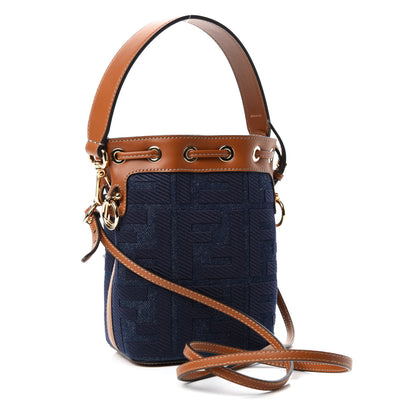 Fendi Denim Vitello King F is Fendi FF Embroidered Mini Mon Tresor Bucket Bag Blue Cuoio 4 of 11