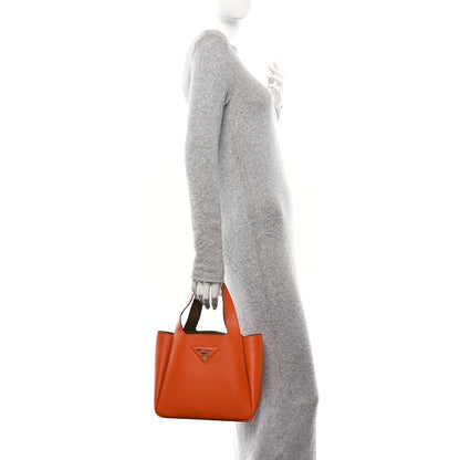 Prada Vitello Daino Soft Medium Dynamique Tote Papaya Caramello 2 of 9