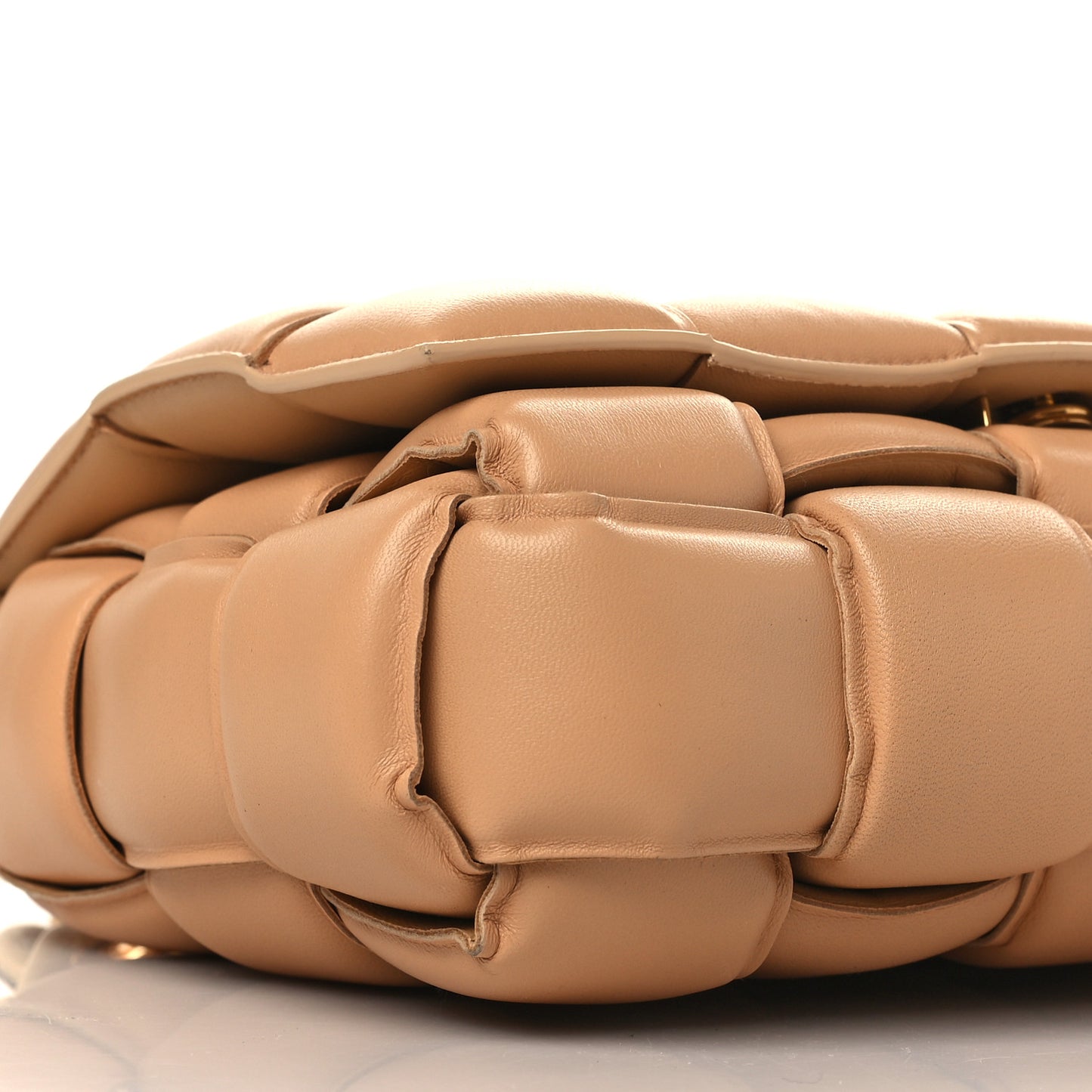 Lambskin Maxi Intreccio Padded Chain Cassette Crossbody Bag Caramel