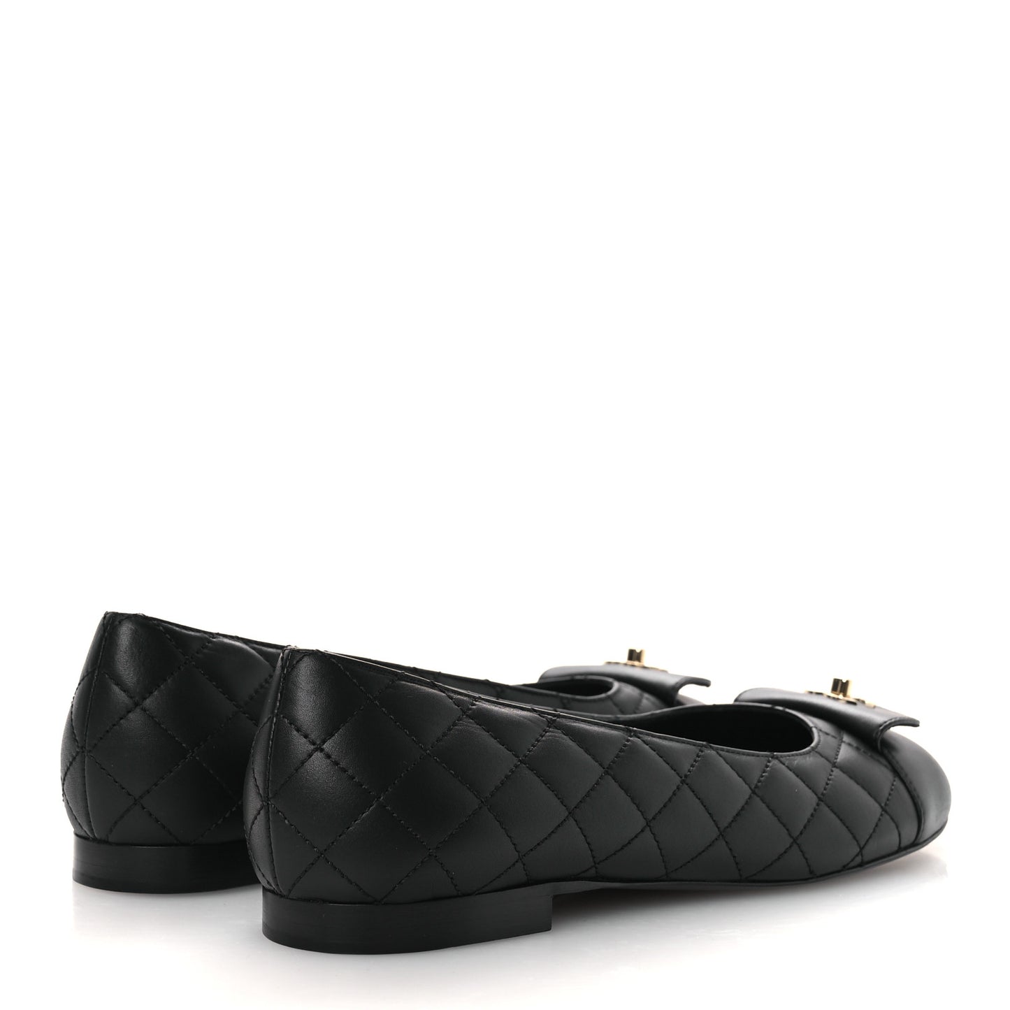 Calfskin Lambskin Quilted CC Cap Toe Ballerina Flats 37 Black