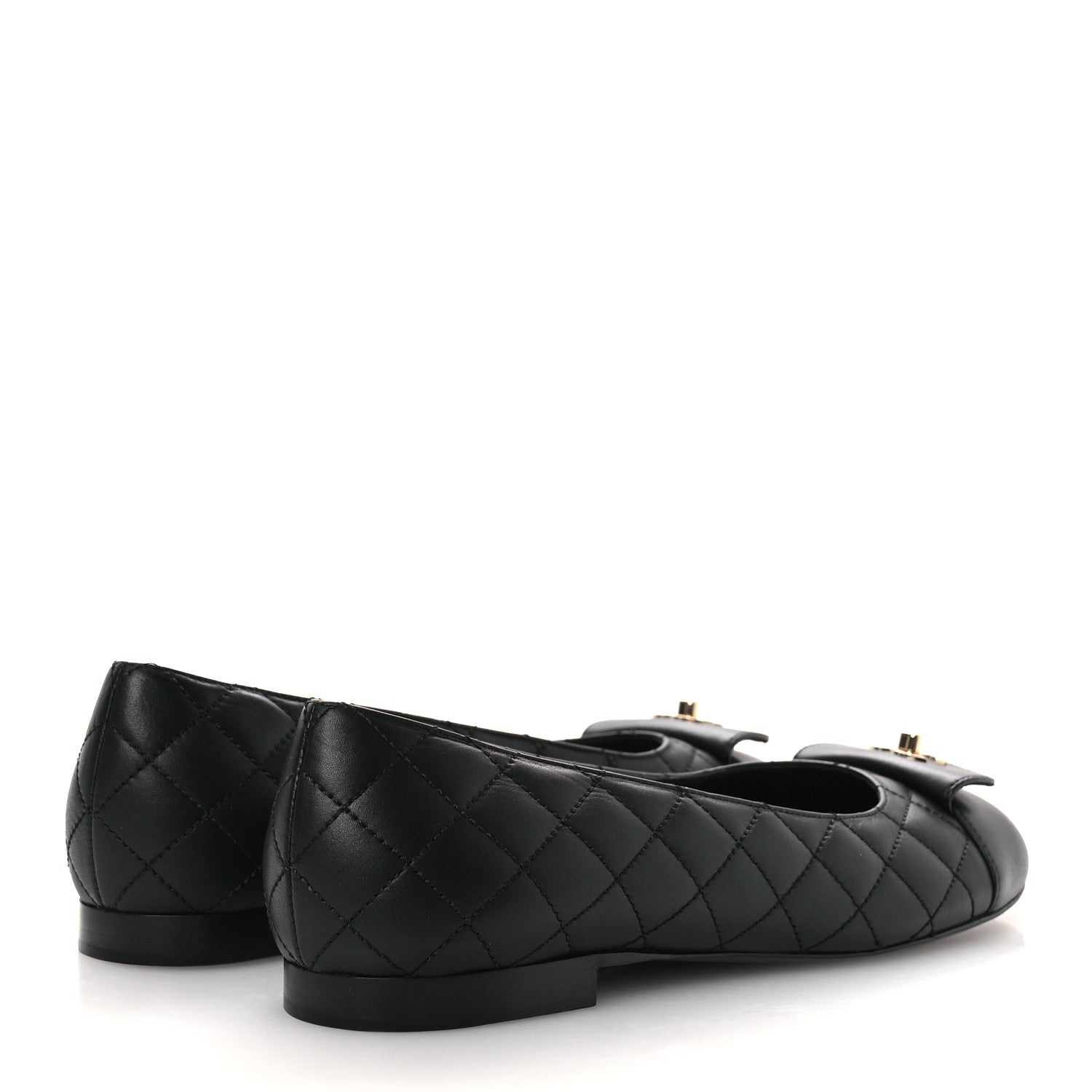 Chanel Calfskin Lambskin Quilted CC Cap Toe Ballerina Flats 37 Black 5 of 11