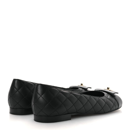 Chanel Calfskin Lambskin Quilted CC Cap Toe Ballerina Flats 37 Black 5 of 11