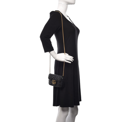 Gucci Calfskin Matelasse Super Mini GG Marmont Shoulder Bag Black 2 of 11