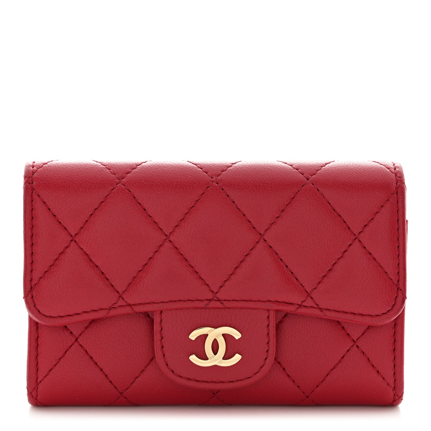 Lambskin Quilted Flap Card Holder Dark Pink