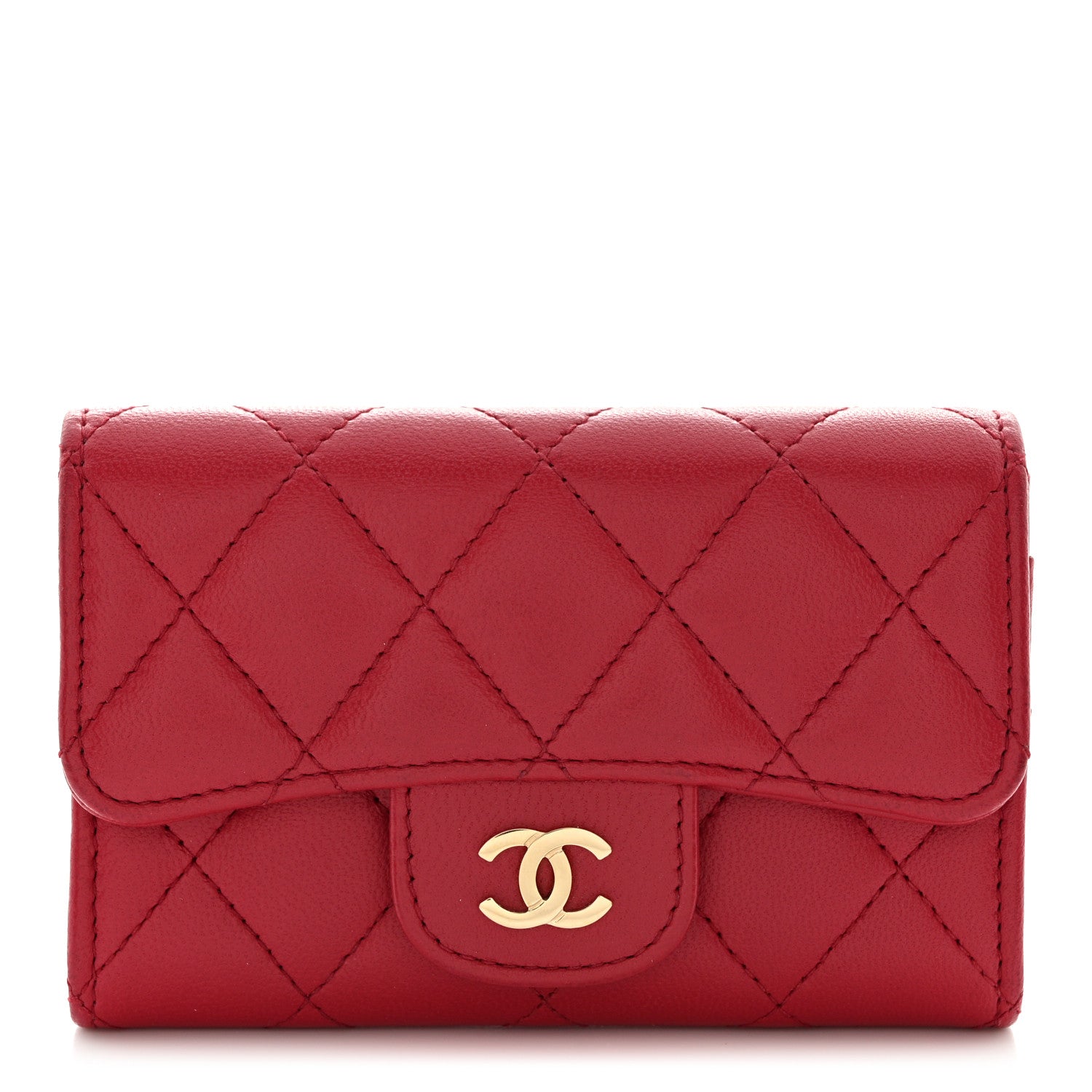 Chanel Lambskin Quilted Flap Card Holder Dark Pink 1 of 12