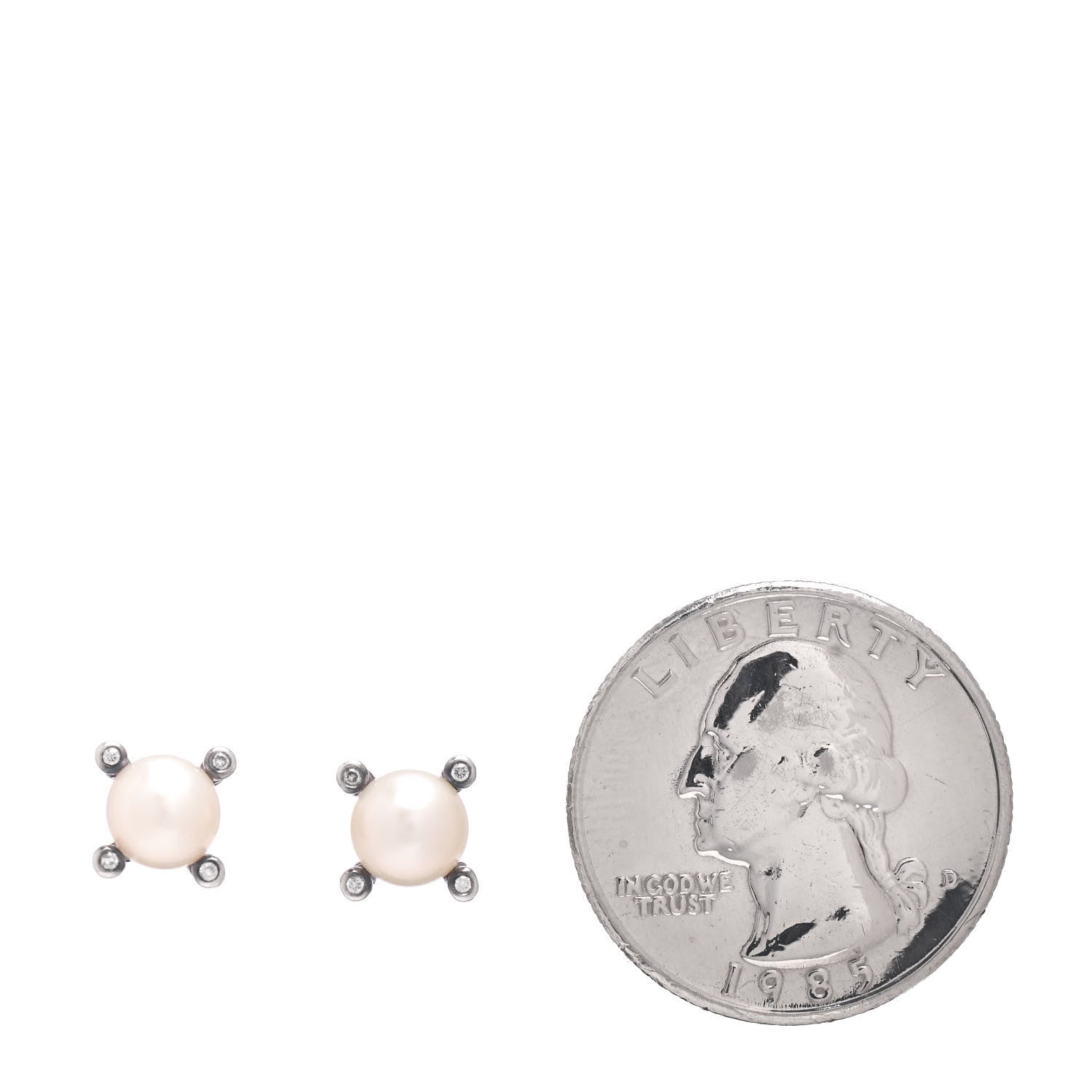 David Yurman Sterling Silver Diamond Pearl 7mm Earrings 2 of 4