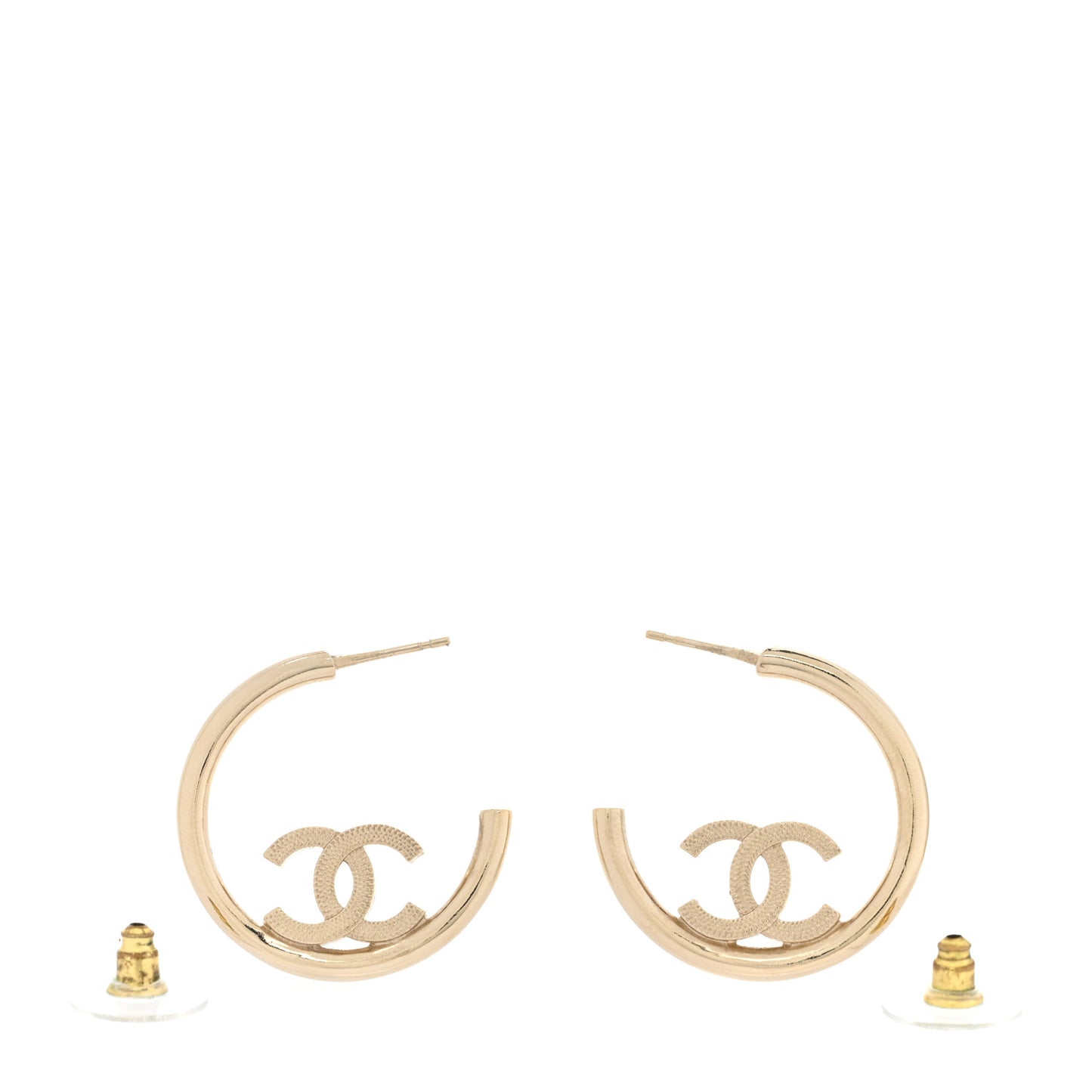 Metal Textured CC Hoop Earrings Gold
