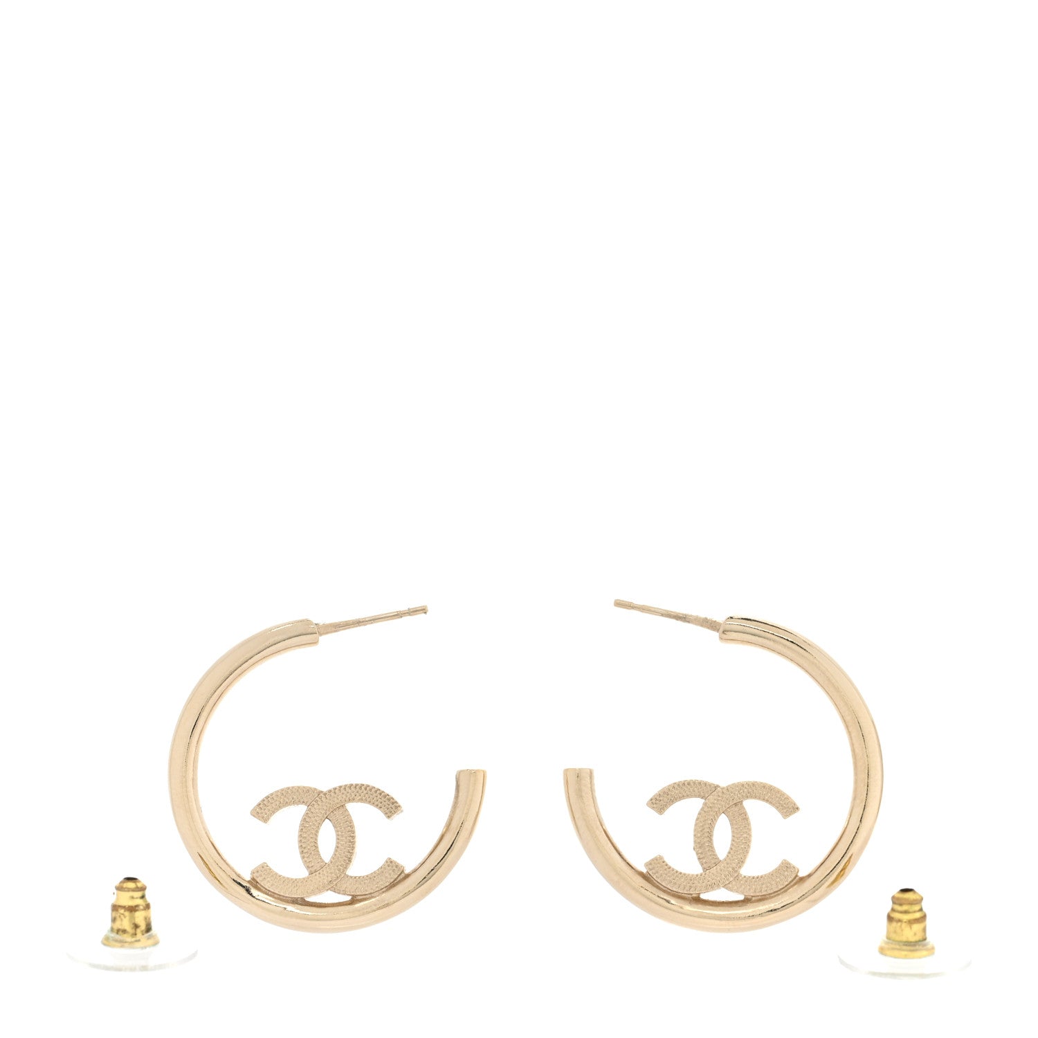 Chanel Metal Textured CC Hoop Earrings Gold 3 of 6