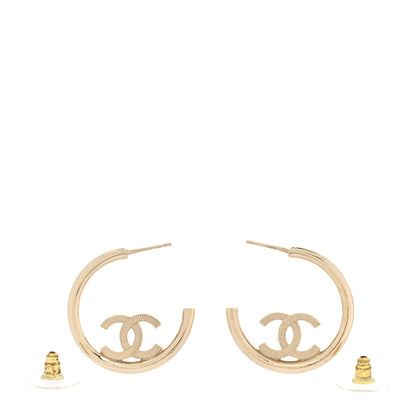Chanel Metal Textured CC Hoop Earrings Gold 3 of 6