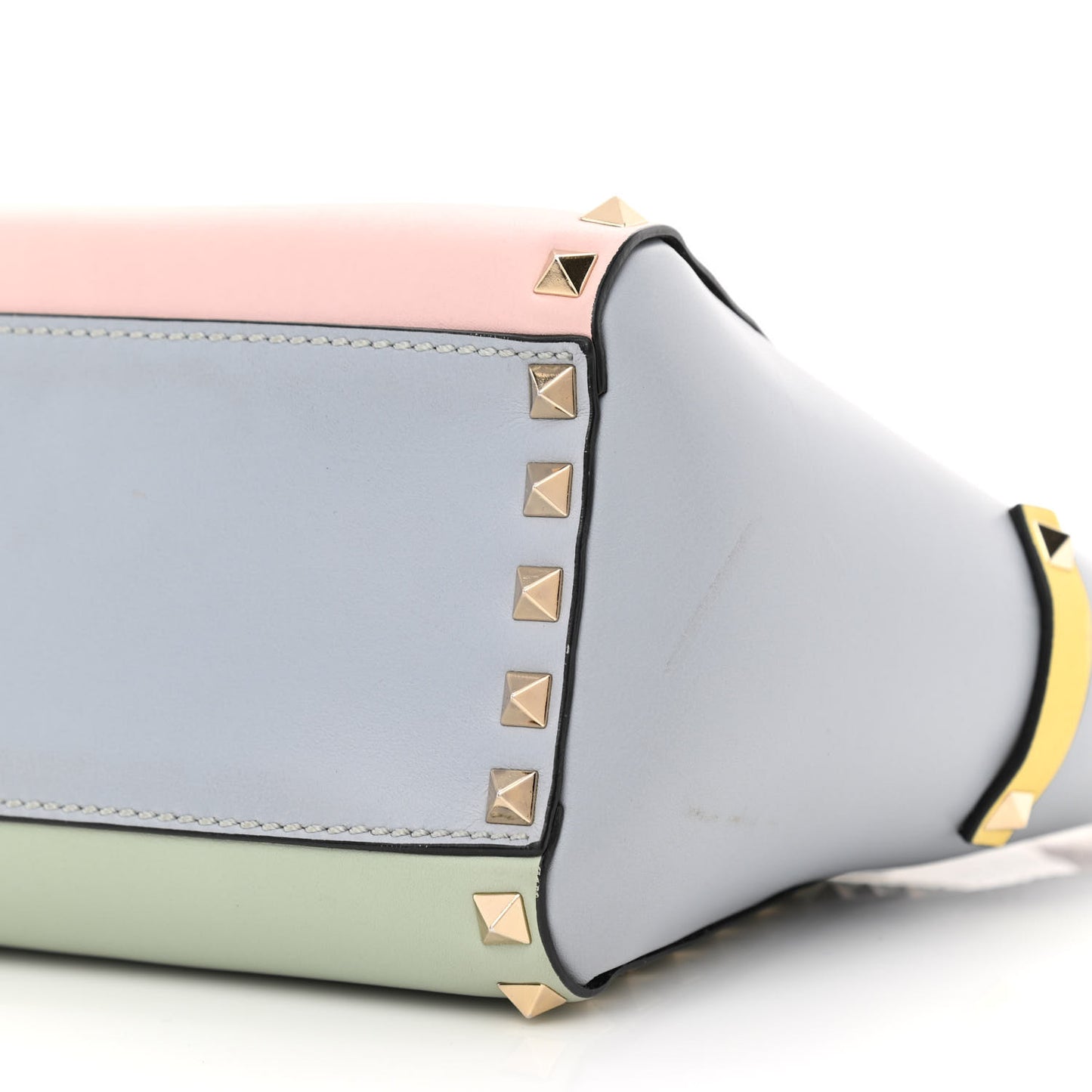 Vitello Watercolor Mini Rockstud Double Handle Tote Rose Green Yellow Sky