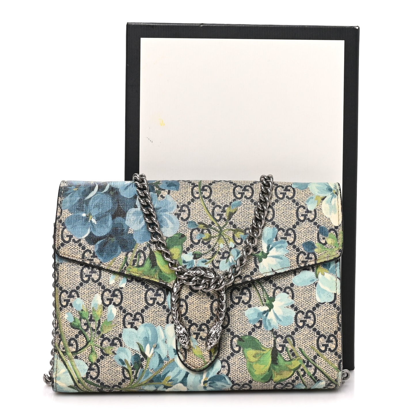 GG Supreme Monogram Blooms Mini Dionysus Chain Wallet Beige Blue Navy Vintage Blue
