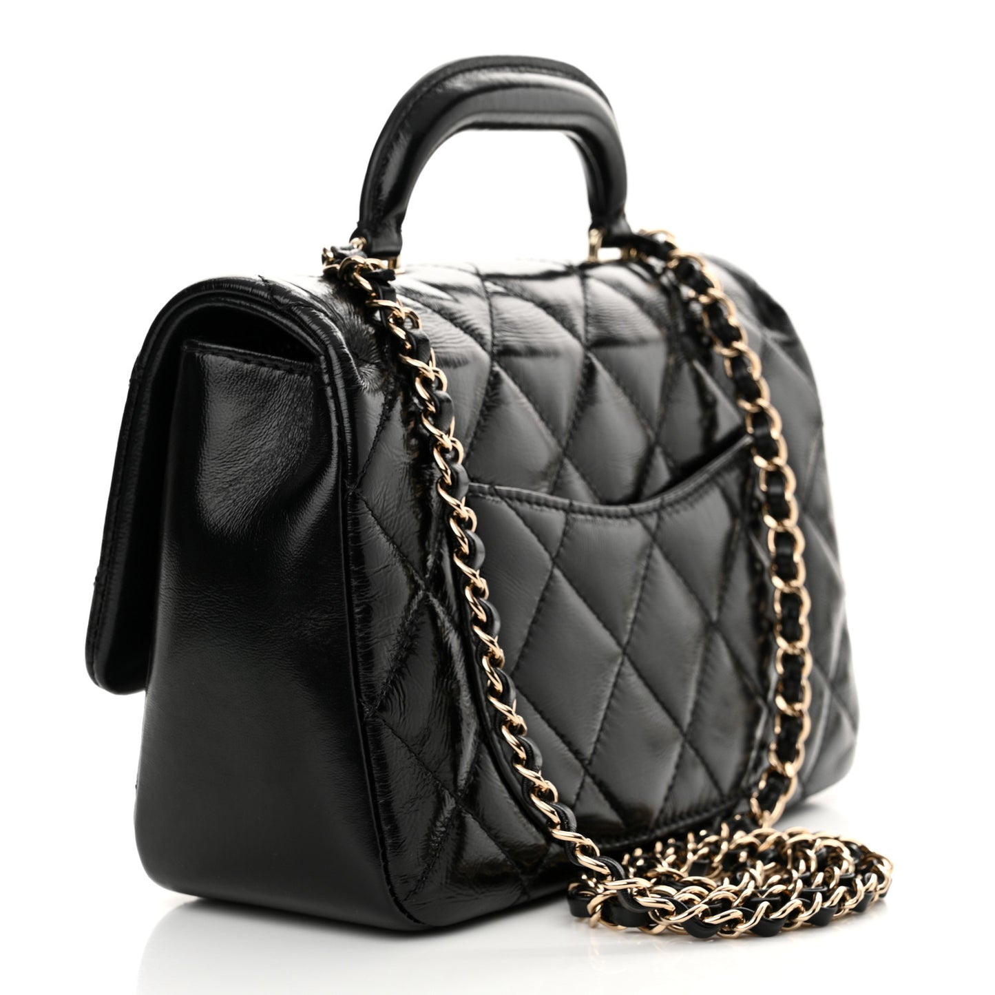 Shiny Lambskin Quilted Coco Trip Flap Bag Black