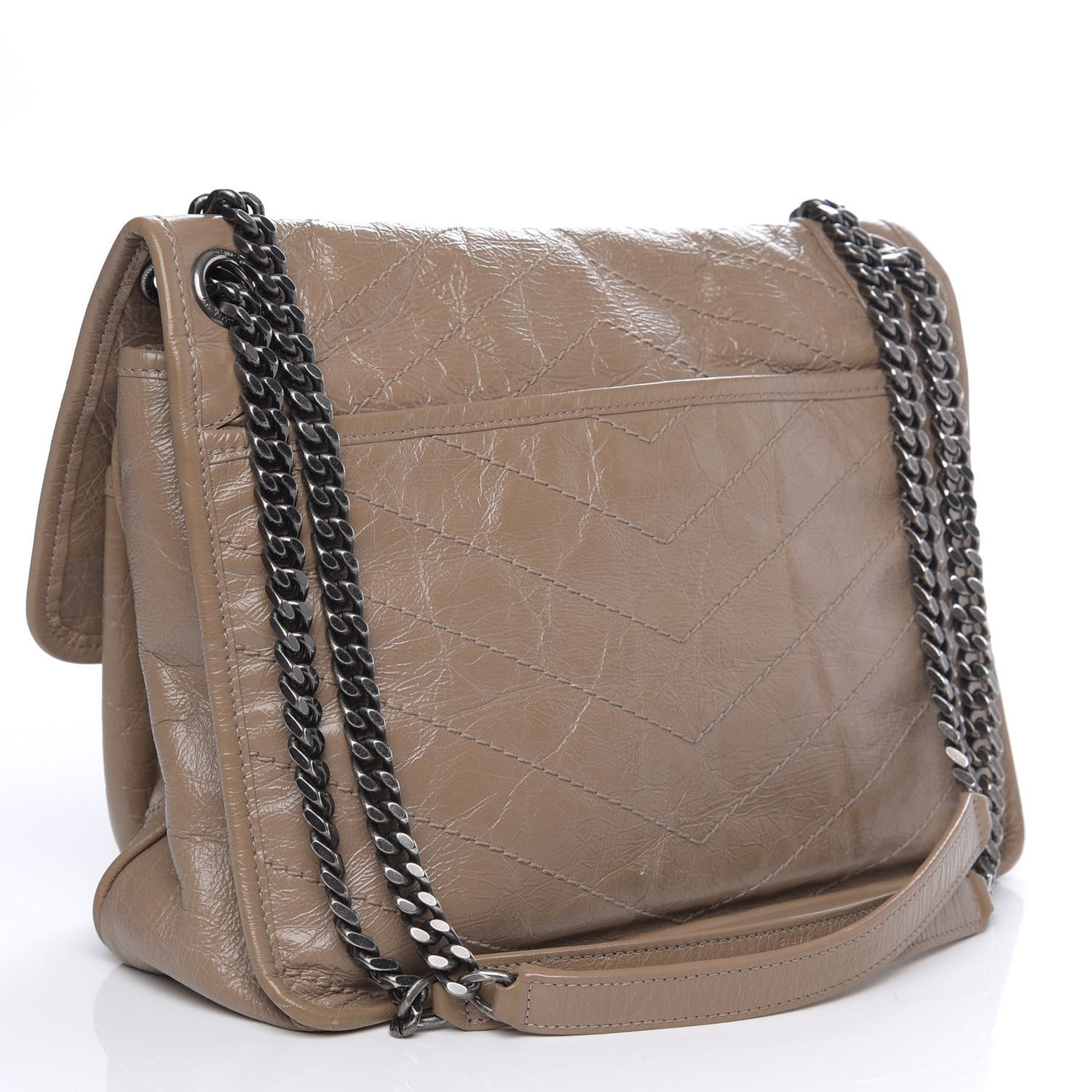 Crinkled Calfskin Matelasse Monogram Medium Niki Chain Satchel Light Taupe