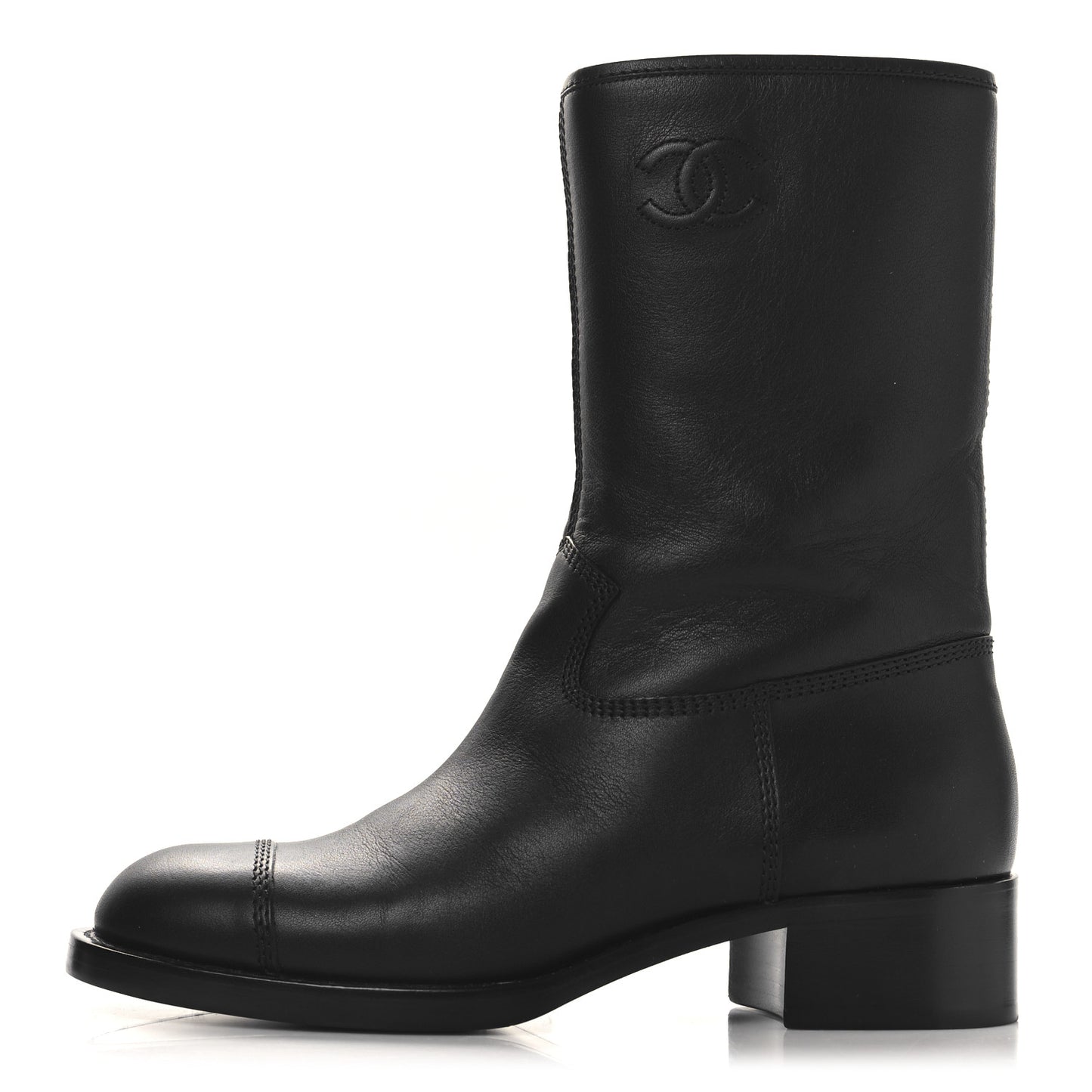 Calfskin Quilted CC Logo Mid Calf Boots 39 Black