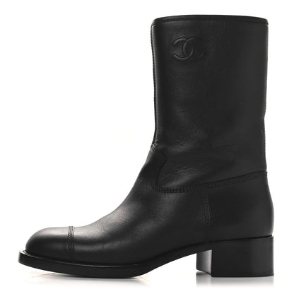Chanel Calfskin Quilted CC Logo Mid Calf Boots 39 Black 1 of 9