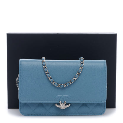 Chanel Grained Calfskin Quilted CC Box Wallet On Chain WOC Blue 10 of 10