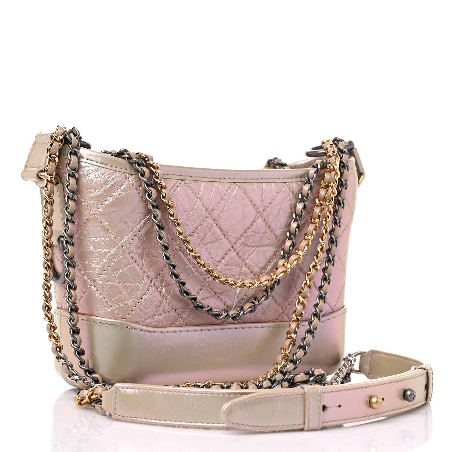 Chanel Iridescent Lambskin Calfskin Quilted Small Gabrielle Hobo Beige 3 of 10