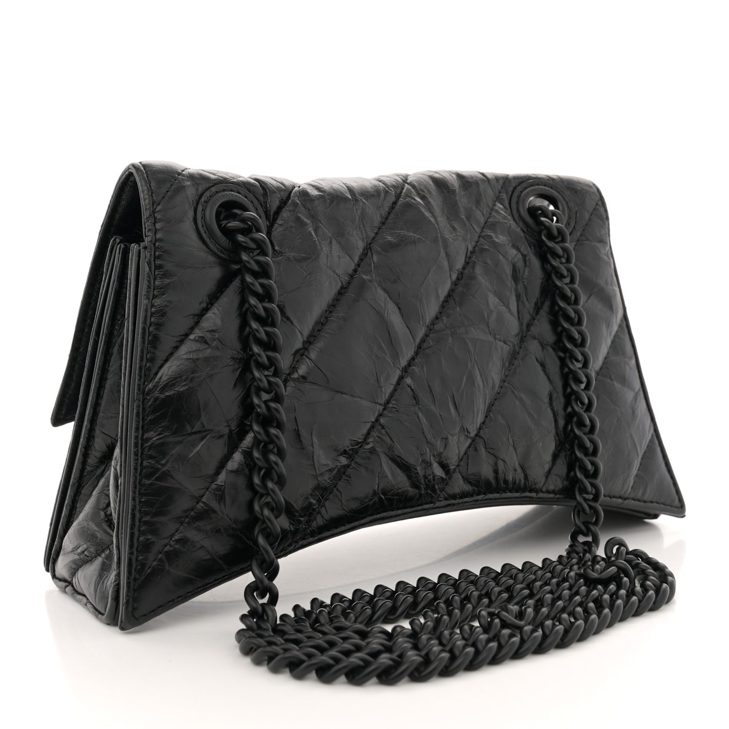 Crushed Calfskin Quilted Matte Black Hardware Small Crush Chain Bag Black
