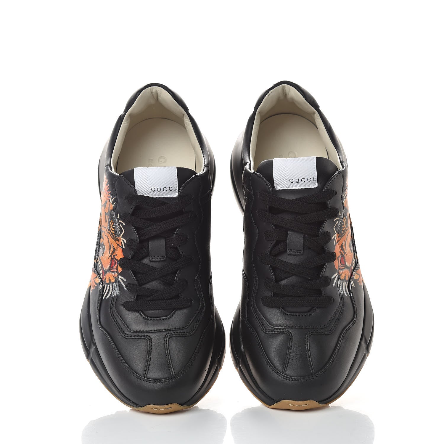 Gucci Calfskin Tiger Print Mens Rhyton Sneakers 38.5 Black 5 of 10