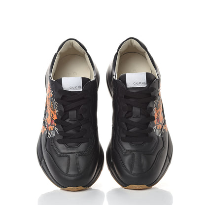 Gucci Calfskin Tiger Print Mens Rhyton Sneakers 38.5 Black 5 of 10