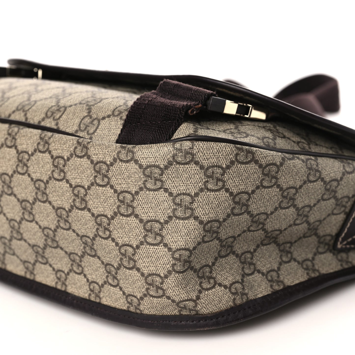 GG Plus Monogram Medium Double Buckle Flap Messenger Bag Beige Dark Brown