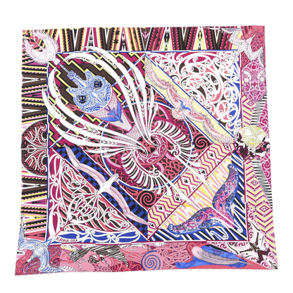 Hermes Cashmere Silk Kawa Ora Shawl 140 Fuchsia Marron Jaune 1 of 4
