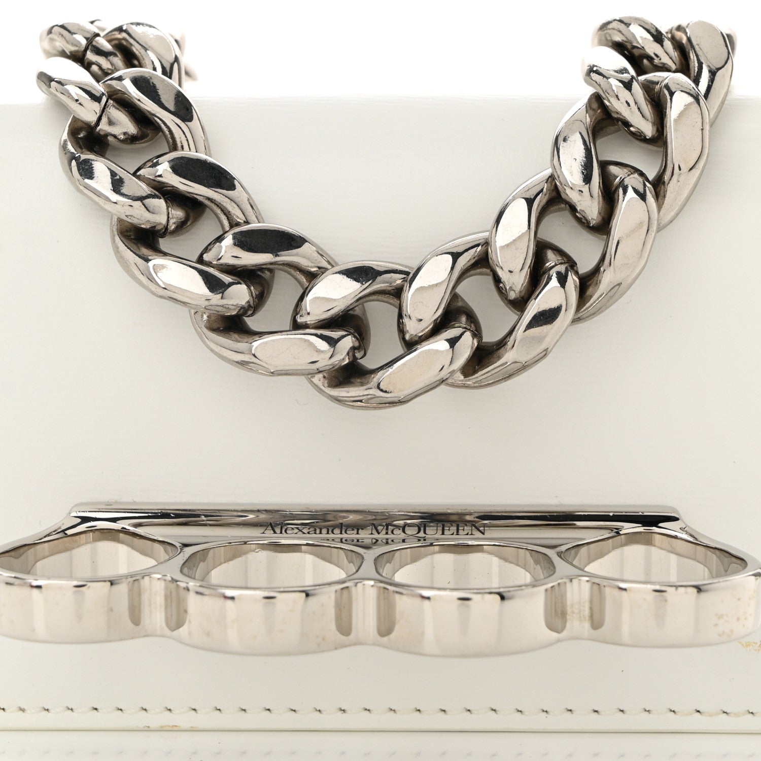Alexander McQueen Smooth Calfskin Micro The Four Ring Knuckle Chain Shoulder Bag White 7 of 10