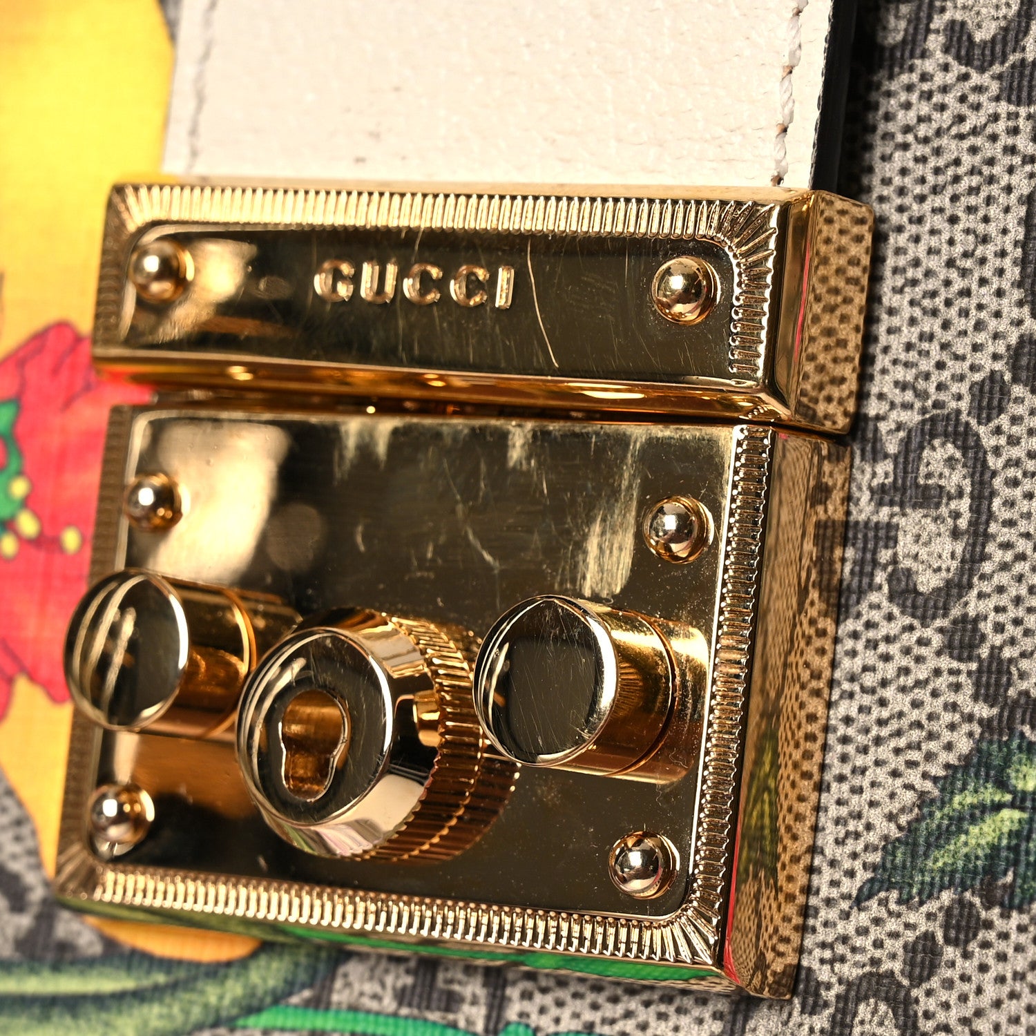 Gucci GG Supreme Monogram Flora Textured Calfskin Small Padlock Tote Beige Ebony Multicolor Mystic White 16 of 17