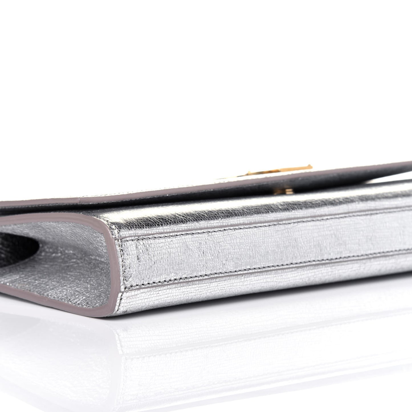 Textured Metallic Calfskin Classic Monogram Cassandre Clutch Silver